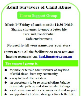 Adult Survivors of Child Abuse - Cowra Support group leaflet