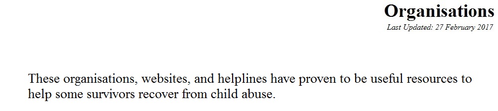 Child Abuse Recovery page Organisations
