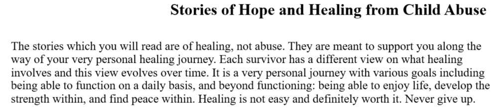 Child Abuse Healing page Stories